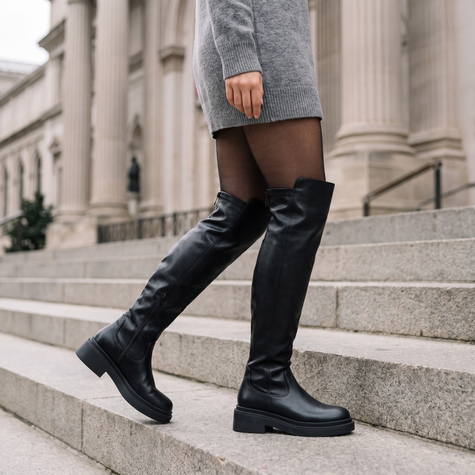 Flat over the knee boots for women in black, lifestyle