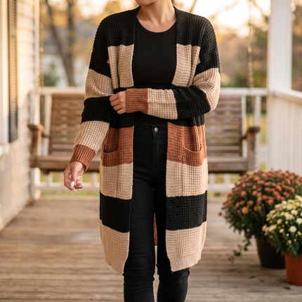 Rosalie colorblock longline cardigan in Black - lifestyle