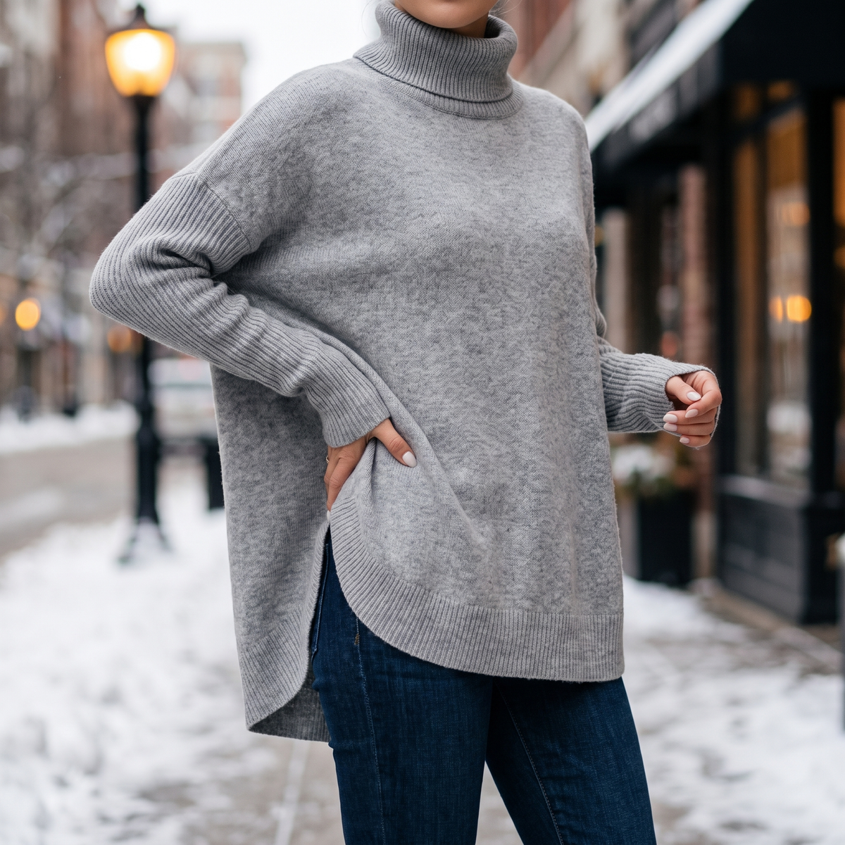 Noelle turtleneck sweater in Grey White - lifestyle