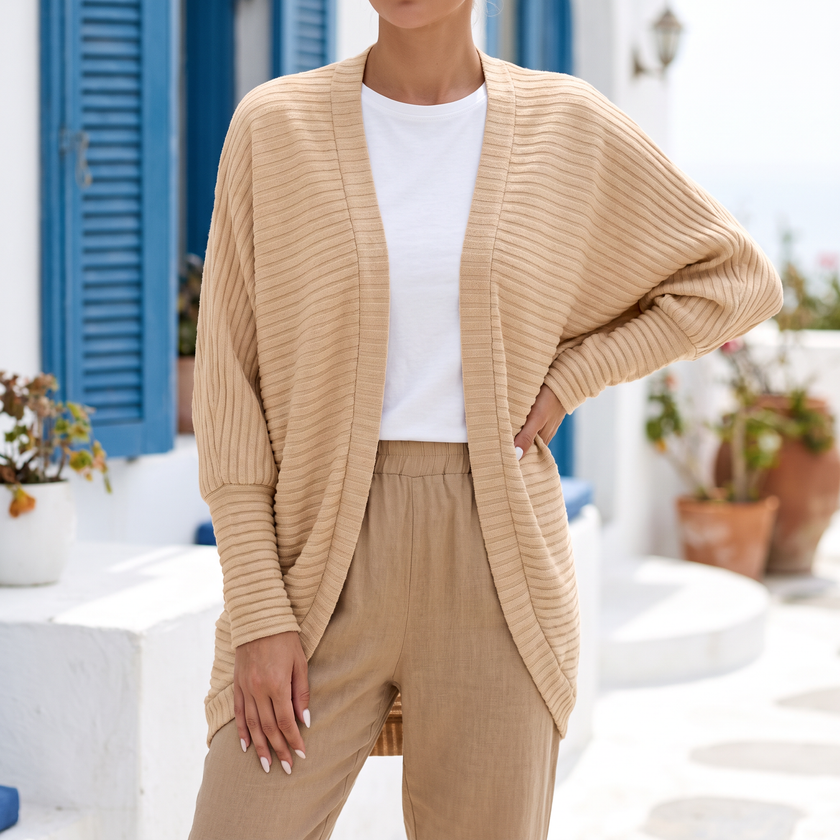 Odette open front cardigan in Apricot - lifestyle