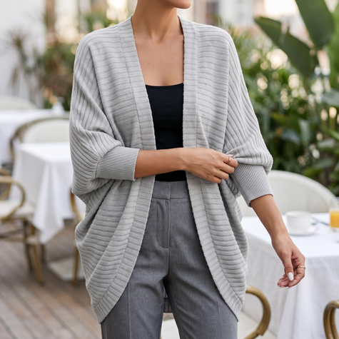 Odette open front cardigan in Light Grey - lifestyle