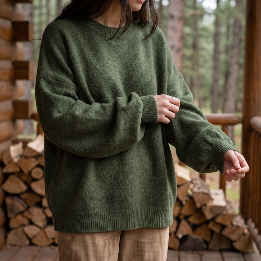 Rachel drop shoulder sweater in Olive Green - lifestyle