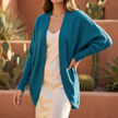 Odette open front cardigan in Peacock Blue - lifestyle