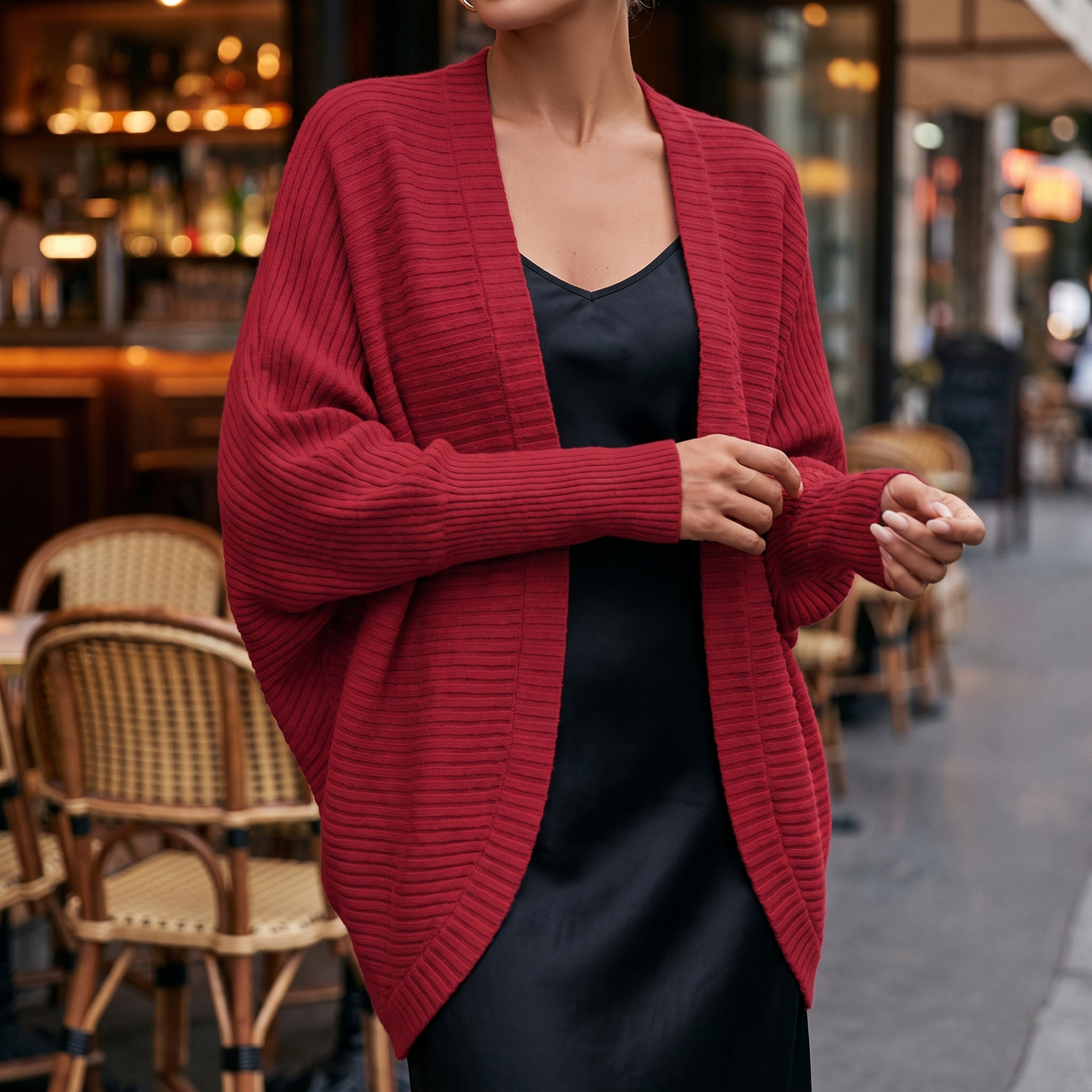 Odette open front cardigan in Red - lifestyle