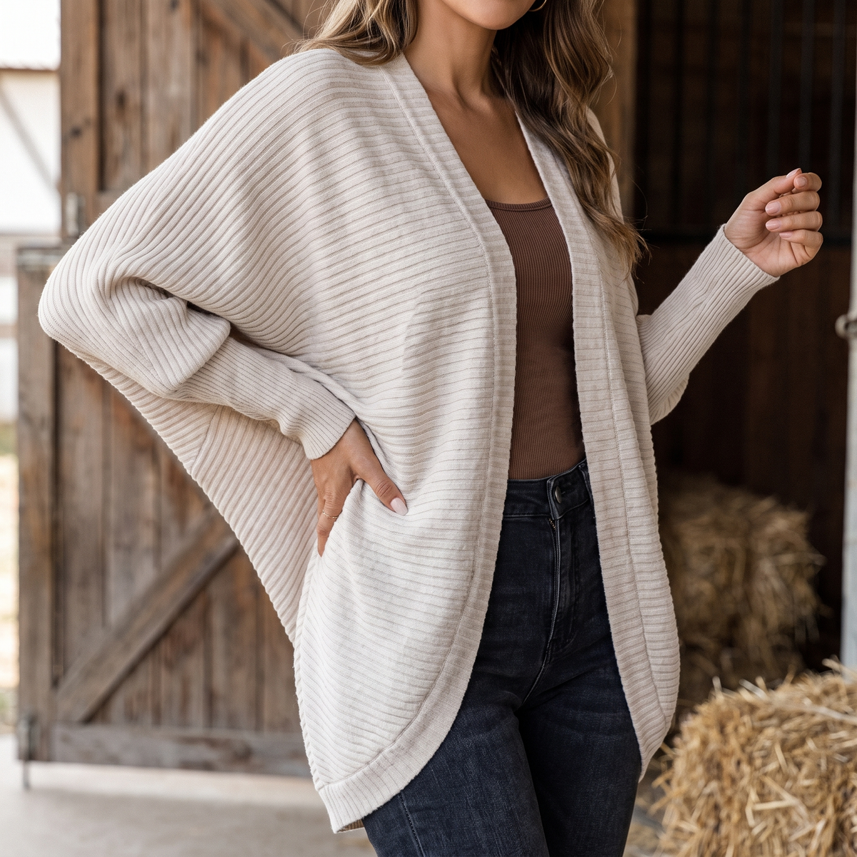 Odette open front cardigan in Light Beige - lifestyle