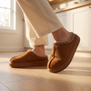 House shoes for women in brown, worn in a kitchen