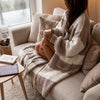 Oversized cardigan for women, chunky checkered knit with pockets