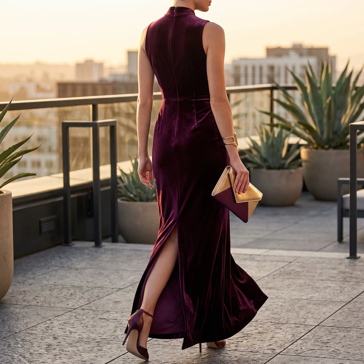Women's Velvet Maxi Dress, V Neck Wrap Long Velvet Evening Gown
