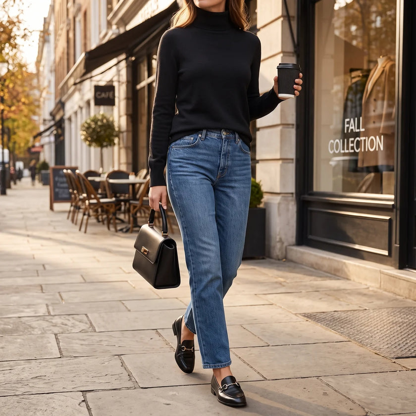 Women's Fine Knit Turtleneck Sweater, Soft Long Sleeve Pullover