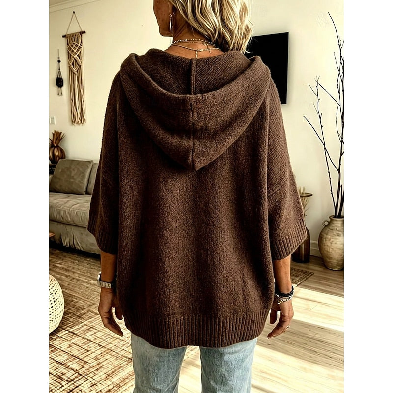 Cardigan sweater for women, hooded open front knit, view 3