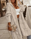 Cable knit cardigan for women, hood detail