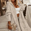Cable knit cardigan for women in Beige, long hooded