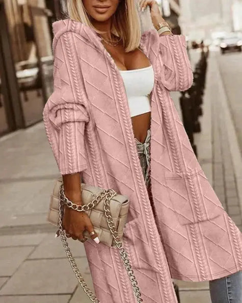 Cable knit cardigan for women in Pink