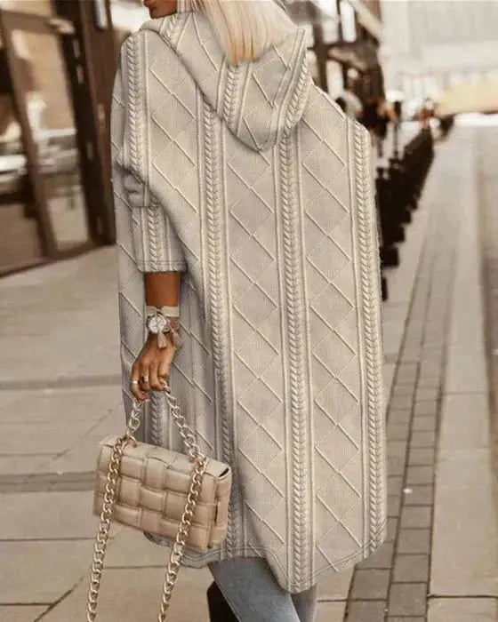 Cable knit cardigan for women, open front with pockets