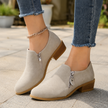Women's Suede Ankle Boots, Side Zip Cushioned Booties, Low Heel