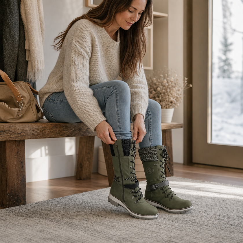 Winter snow boots womens, styled outfit
