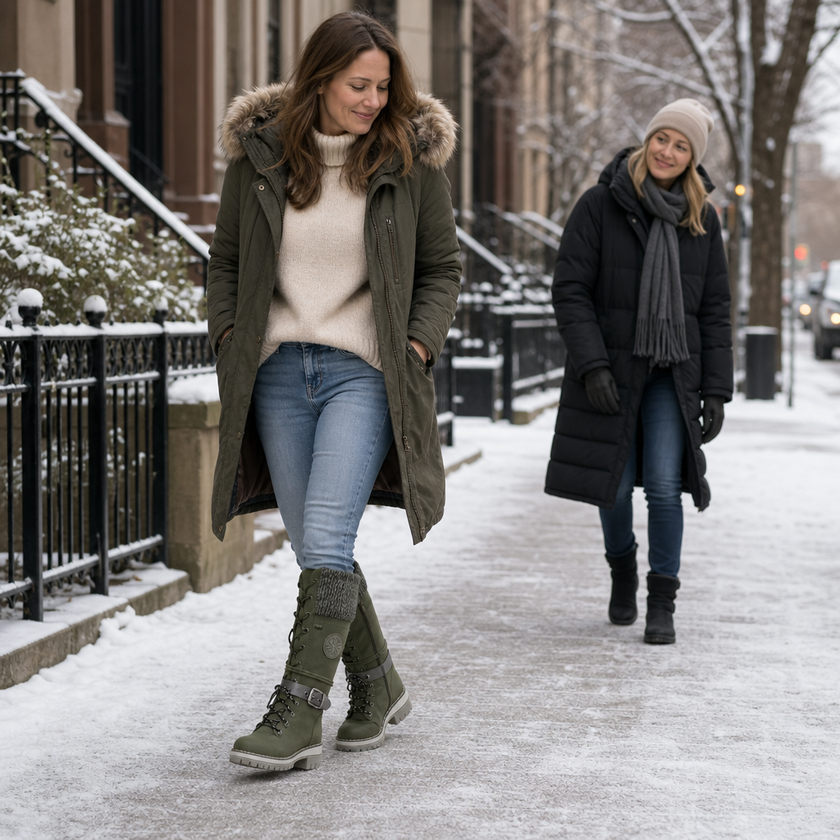 Winter snow boots womens, styled outfit
