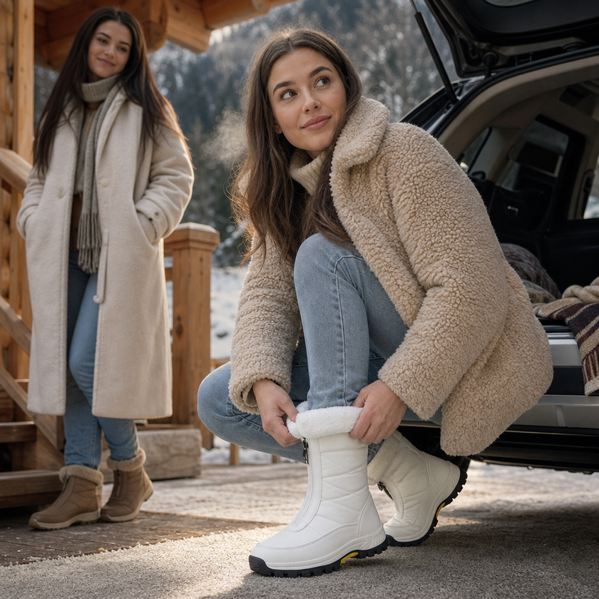 Snow boots women, styled outfit
