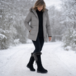 black fur boots for women, fleece lined mid calf winter boots