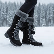 Winter snow boots for women, lace up fur cuff mid calf boots in Black