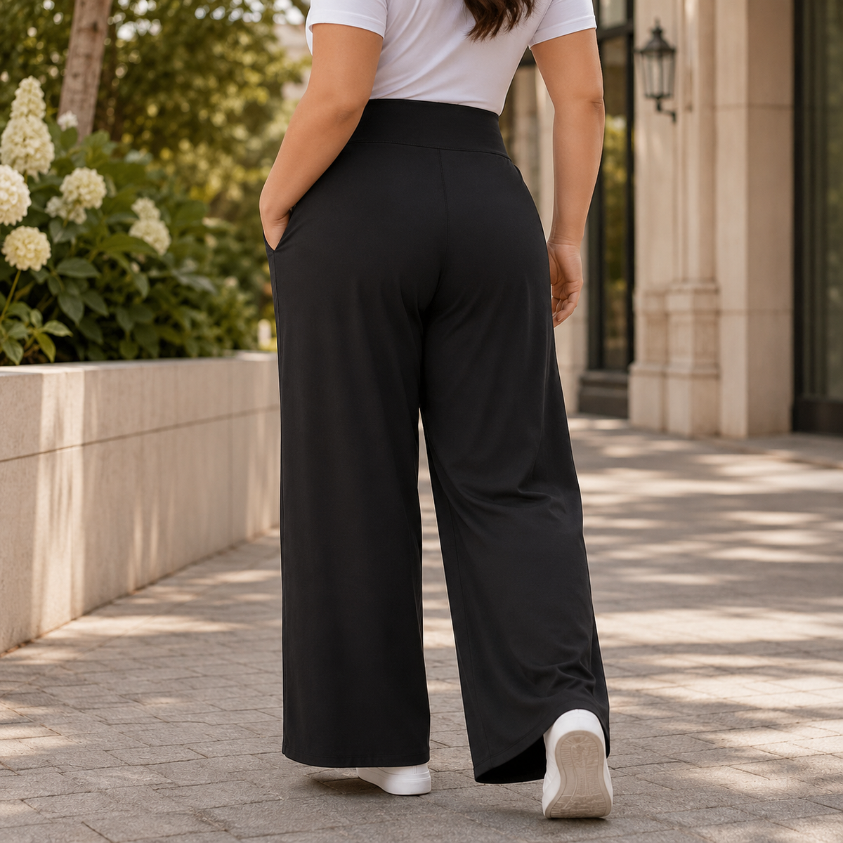 Plus Size Wide Leg Pants for Women, Pull On High Waist Trousers