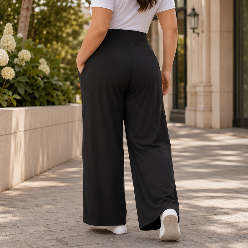 Plus Size Wide Leg Pants for Women, Pull On High Waist Trousers