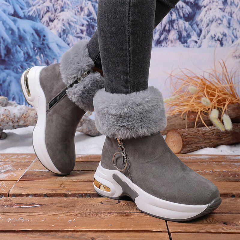 fur lined winter ankle boots for women, wedge snow booties