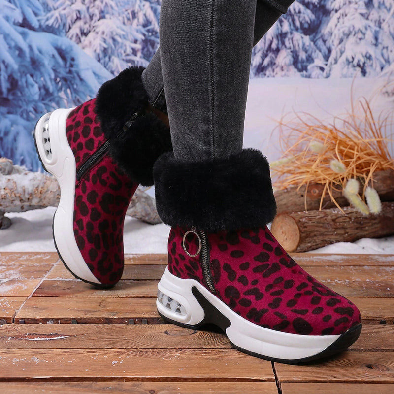 fur lined winter ankle boots for women, wedge snow booties