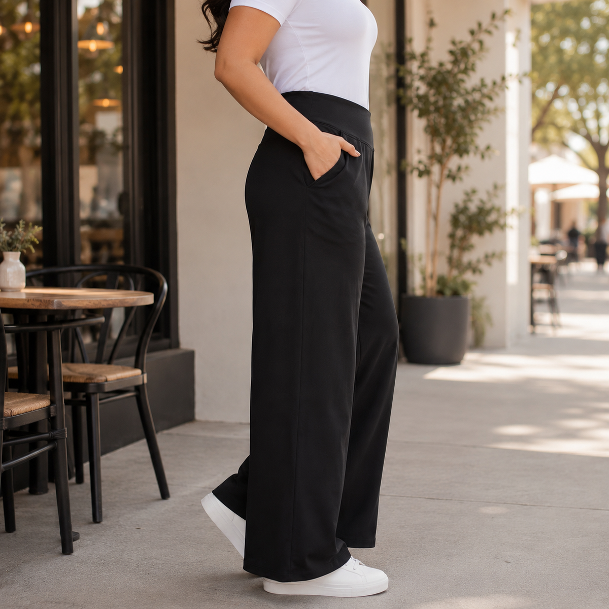 Plus Size Wide Leg Pants for Women, Pull On High Waist Trousers