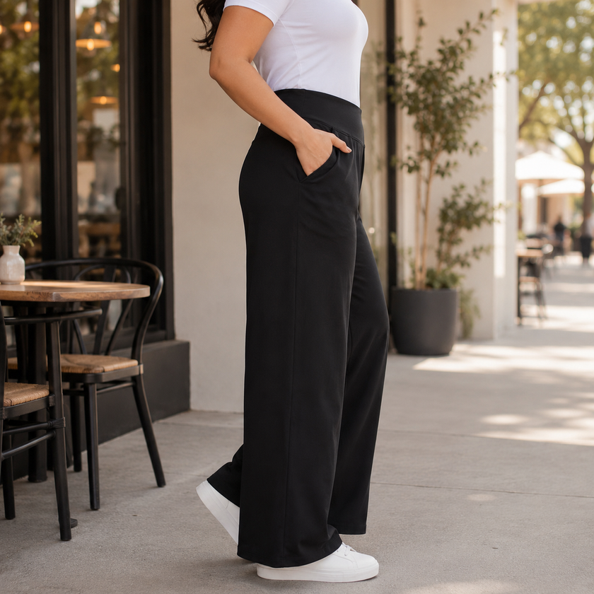 Plus Size Wide Leg Pants for Women, Pull On High Waist Trousers