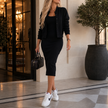 Women's Two Piece Dress Set, Ribbed Midi Dress and Cardigan, Plus Size