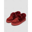 Moccasin slippers for women, fur lined moccasins with bow in Claret