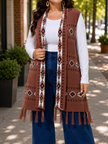 Women's Long Sweater Vest, Open Front Fringe Knit Vest, Plus Size