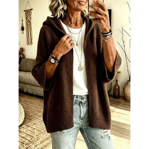 Cardigan sweater for women, hooded open front knit, view 2
