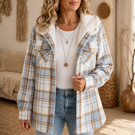 Flannel shirt jacket in Light Blue
