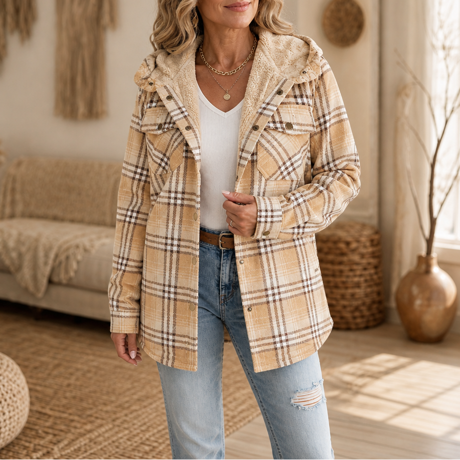 Flannel shirt jacket in Beige