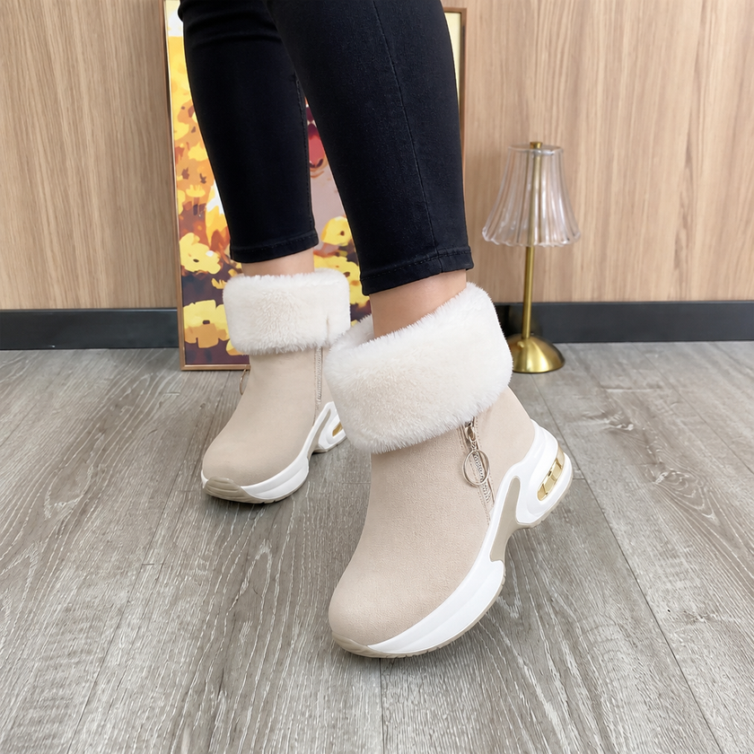 fur lined winter ankle boots for women, wedge snow booties