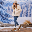 fur lined winter ankle boots for women, wedge snow booties