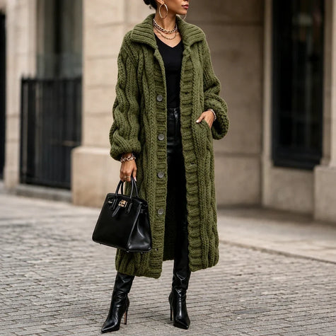 Long cardigan sweater in Army Green