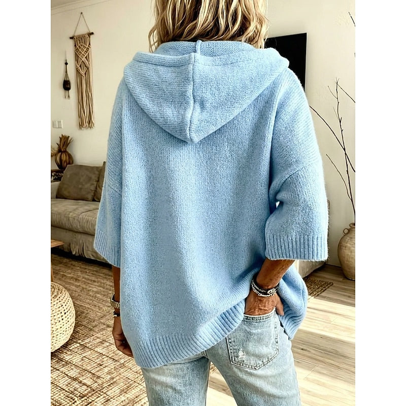 Cardigan sweater for women, hooded open front knit, view 5