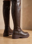 Women's Over the Knee Boots, Flat Stretch Thigh High Boots, Side Zip