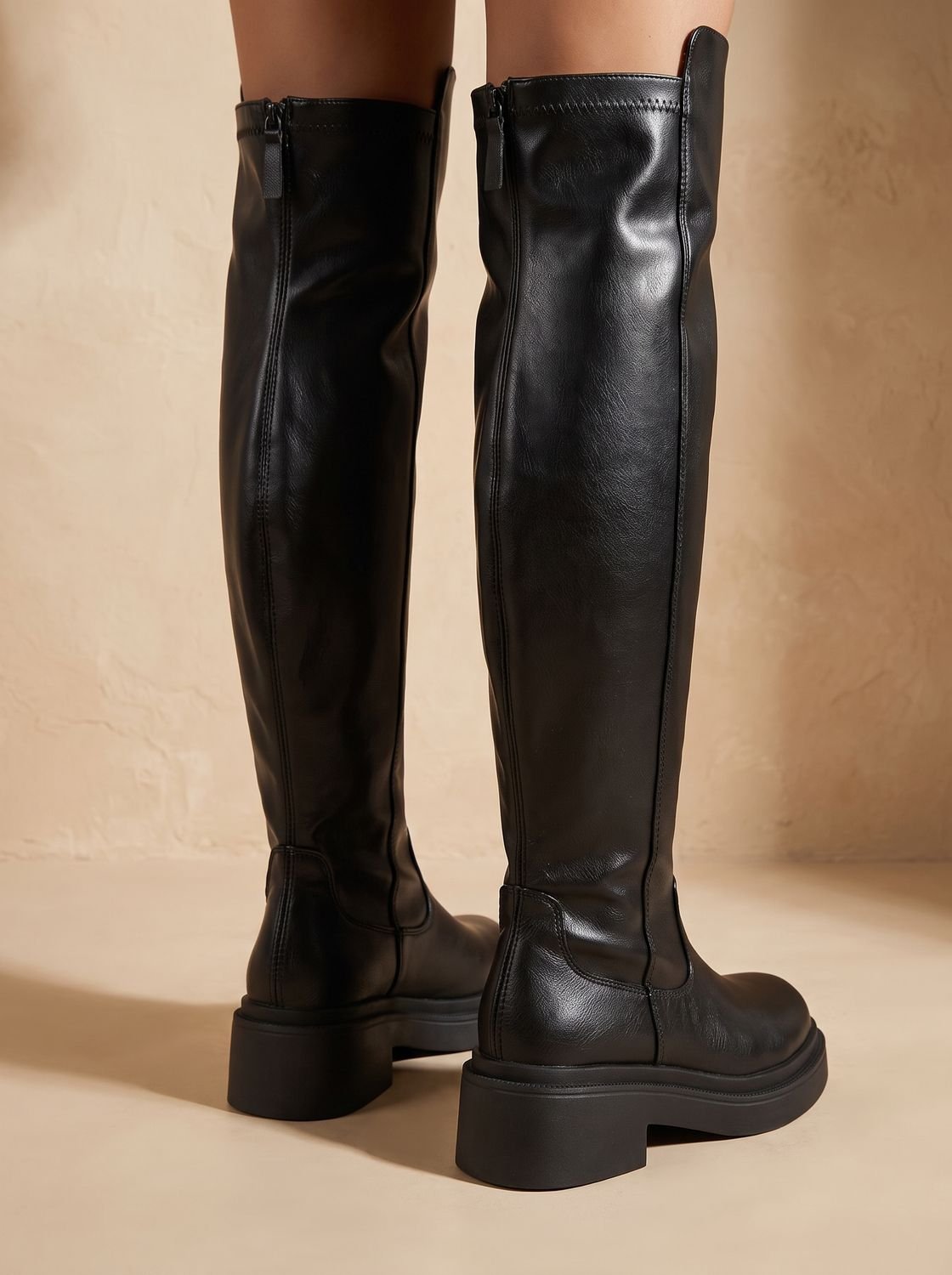 Women's Over the Knee Boots, Flat Stretch Thigh High Boots, Side Zip