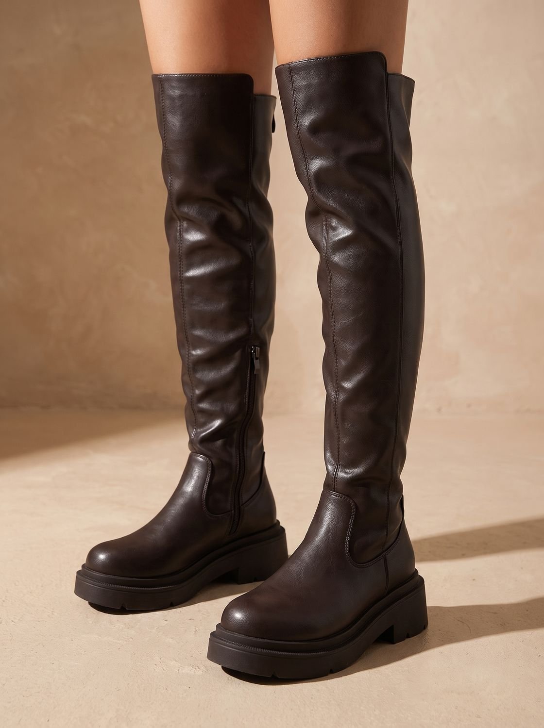 Women's Over the Knee Boots, Flat Stretch Thigh High Boots, Side Zip