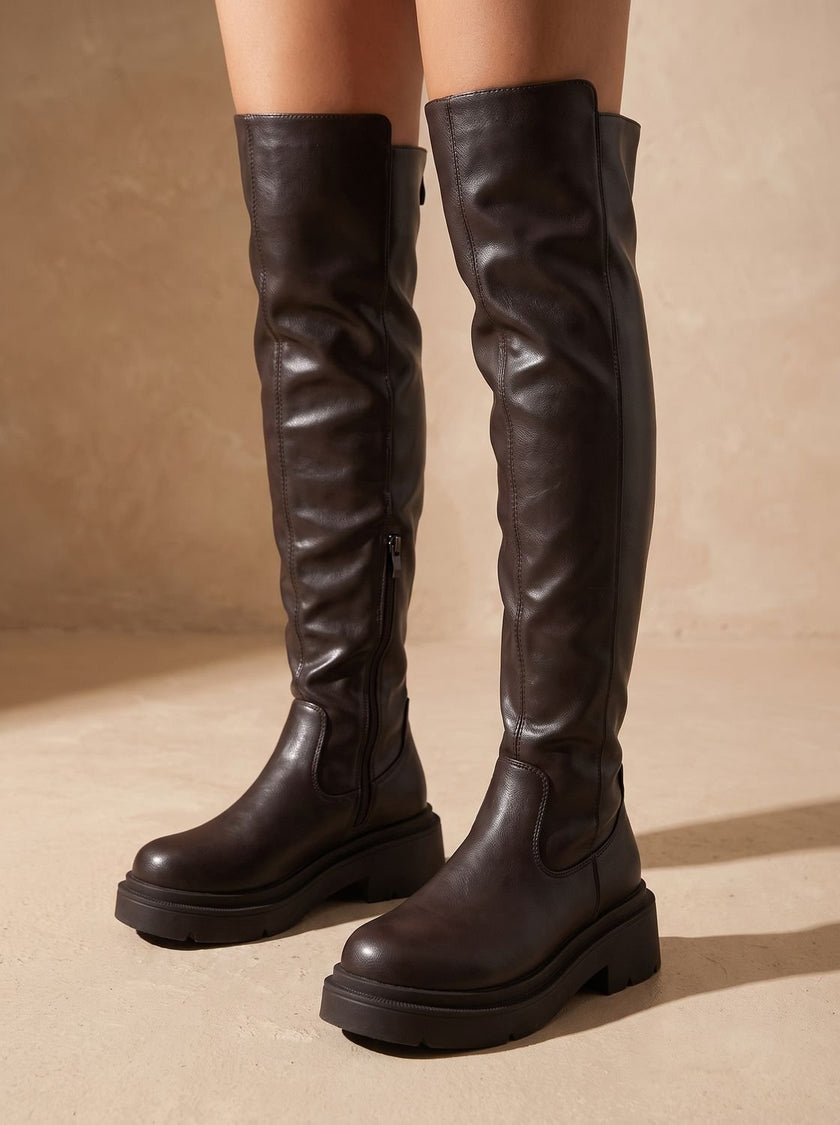 Women's Over the Knee Boots, Flat Stretch Thigh High Boots, Side Zip