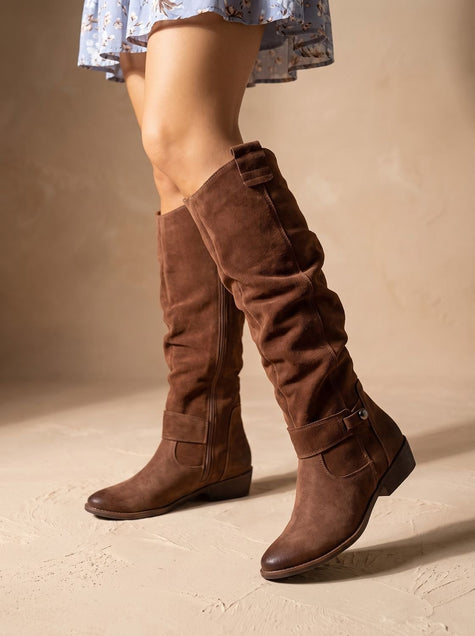 Slouchy tall boots for women in brown