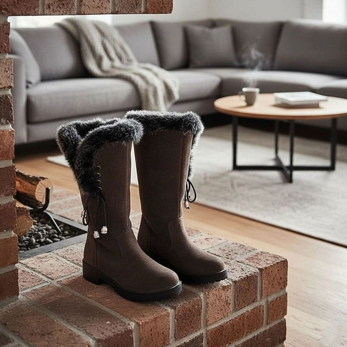 Winter snow boots for women in dark brown