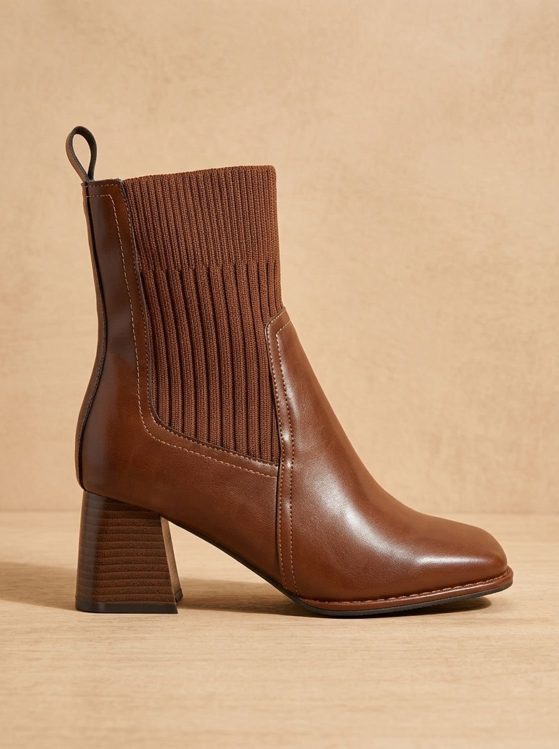Women's Sock Boots, Knit Sock Booties with Pointed Toe Block Heel