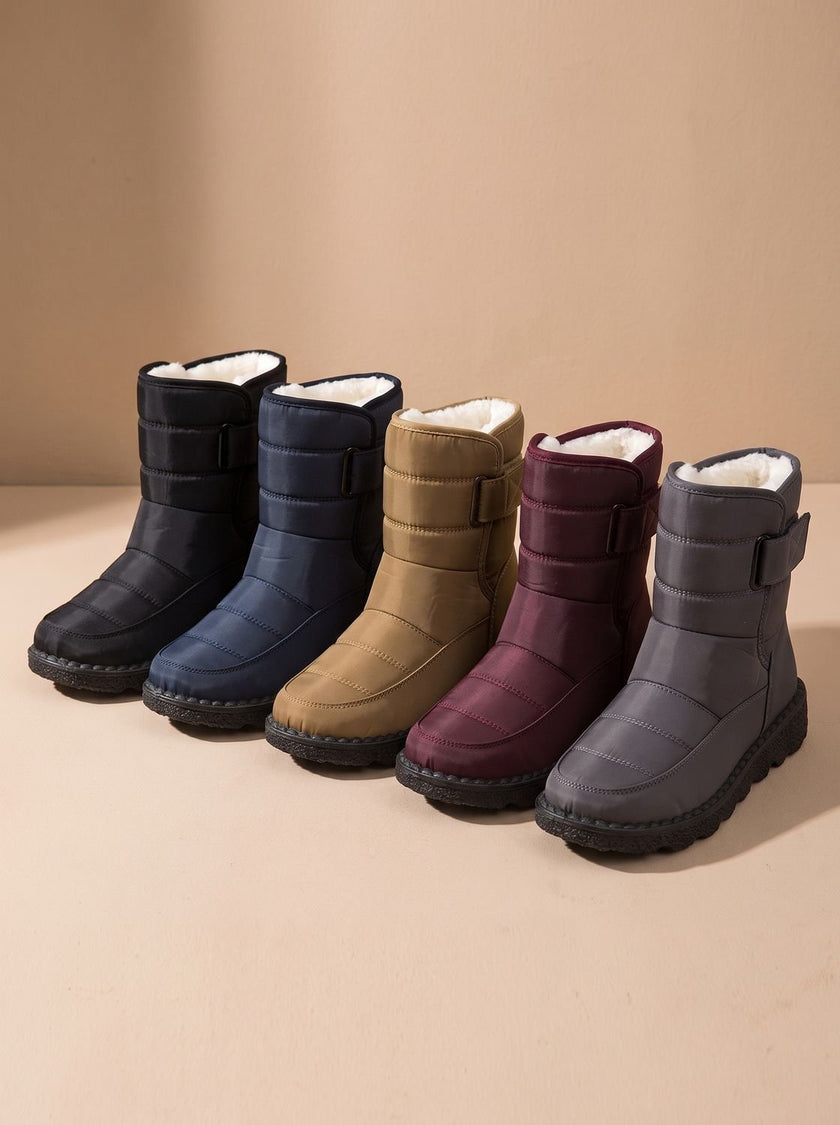 waterproof snow boots for women, fleece lined quilted mid calf