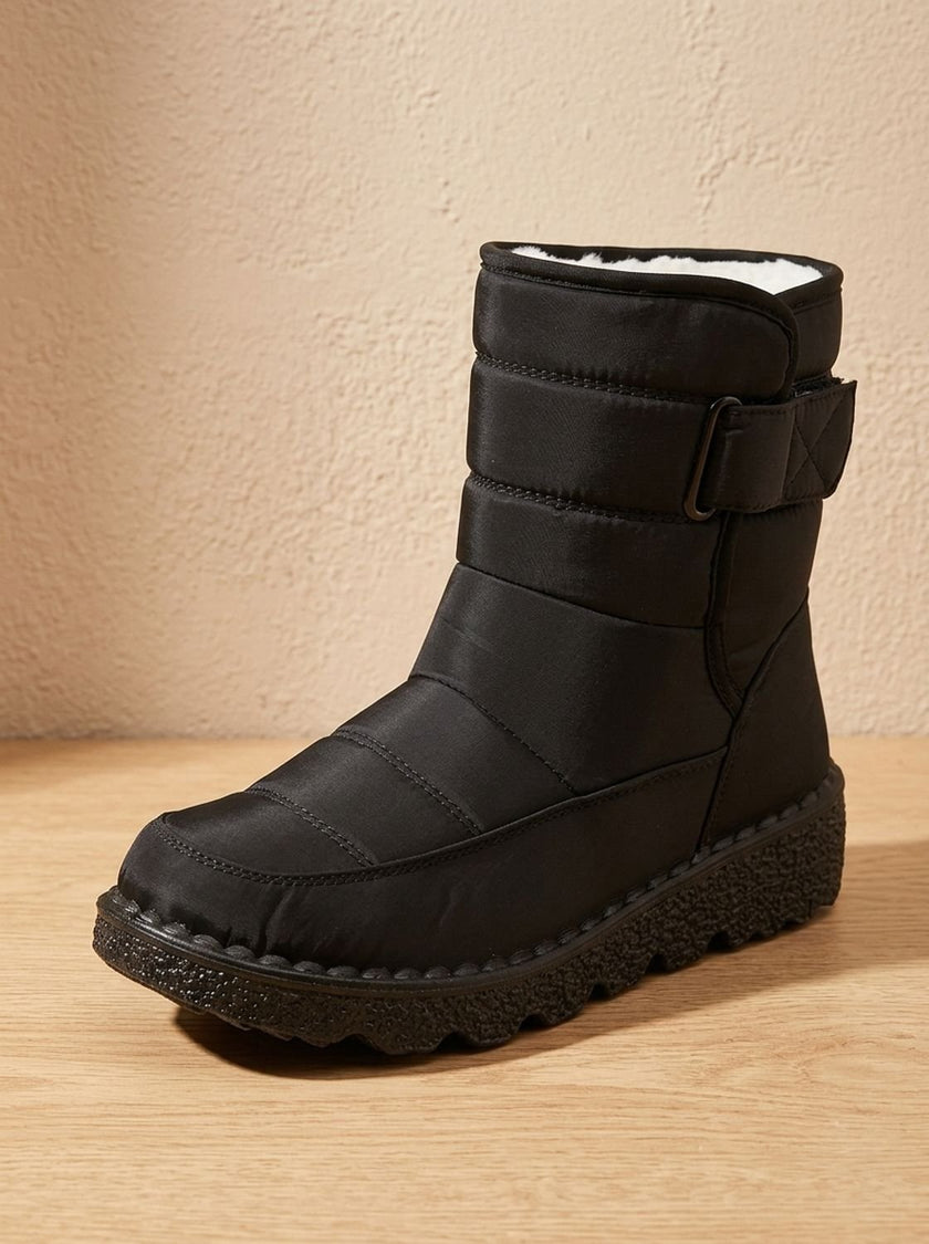 waterproof snow boots for women, fleece lined quilted mid calf