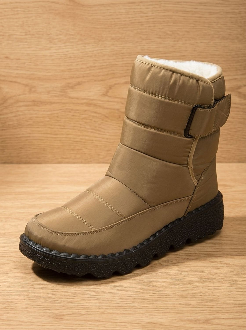 waterproof snow boots for women, fleece lined quilted mid calf